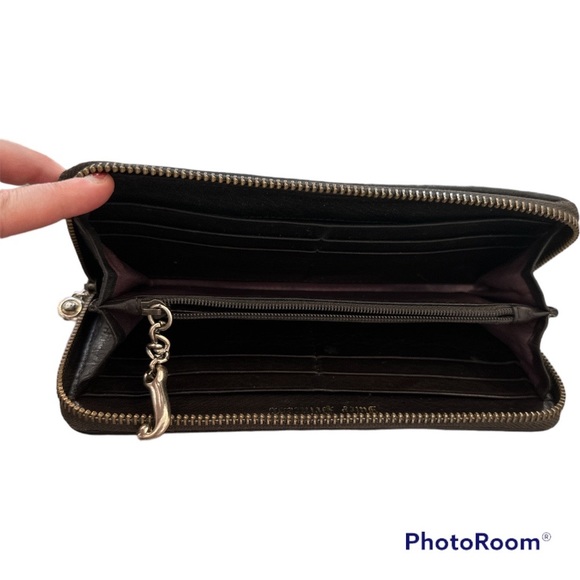 Juicy Couture Brown Leather Wallet Pink Stitching Y2K - Picture 5 of 12